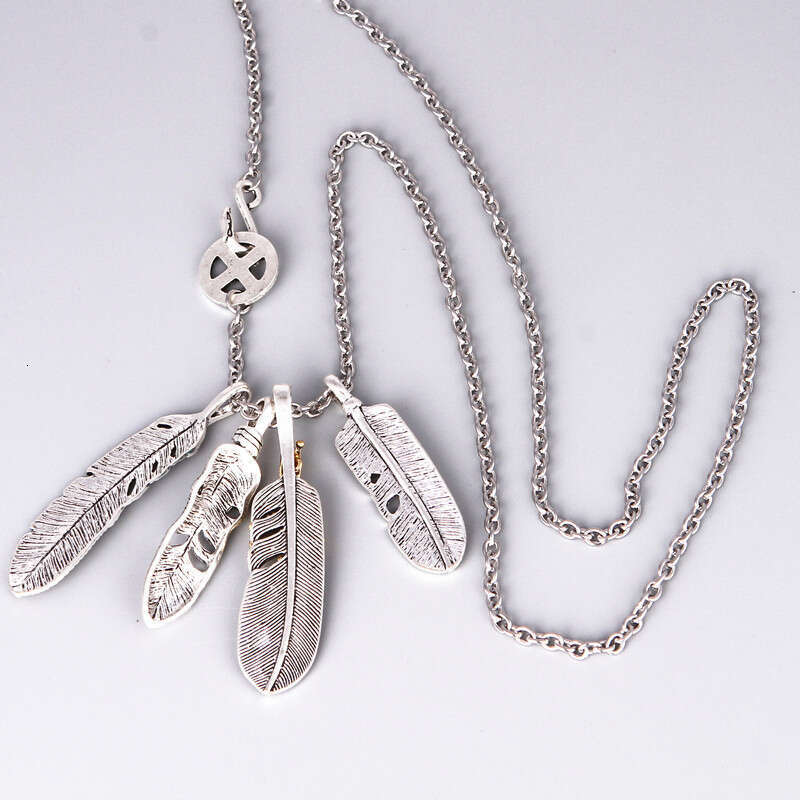 Feather Pendant High Bridge Same Necklace Personalized Four Piece Set Hip Hop Simple Long Sweater Chain Accessories for Men