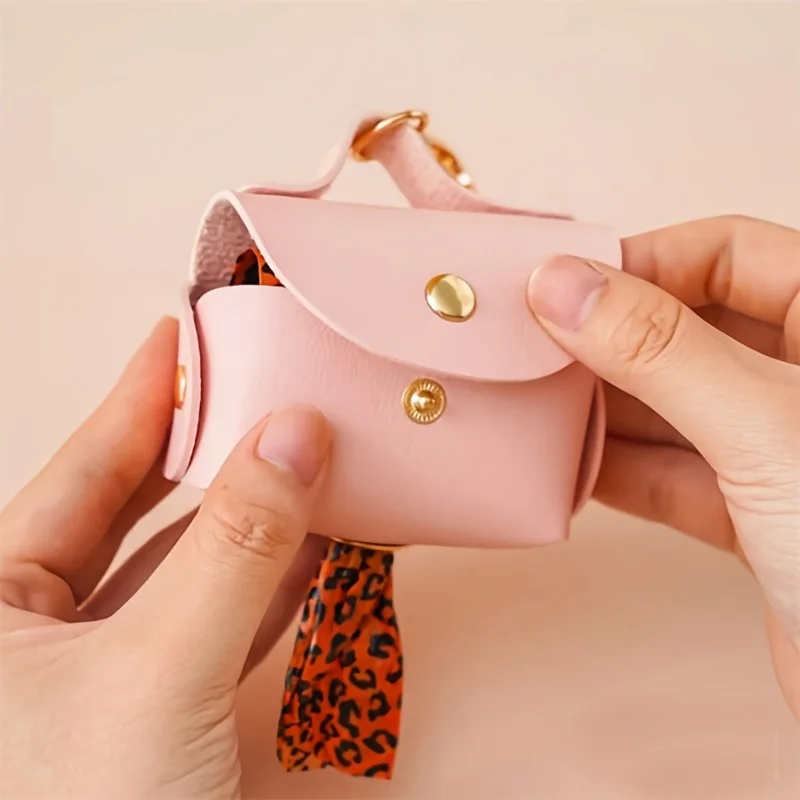 Leather Poop Bag Holder Dispenser for Leash, Portable and Reusable Dog Poop Bag Dispenser, Dog Bag Holder for Outdoor