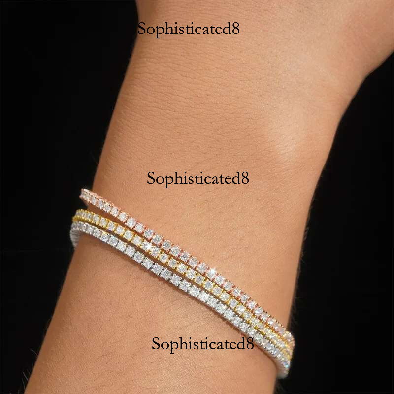EWYA New In Real D Color Full 2mm 0.03CT Moissanite Tennis Bracelet For Women S Sier Plated Dia k Bracelets Gift
