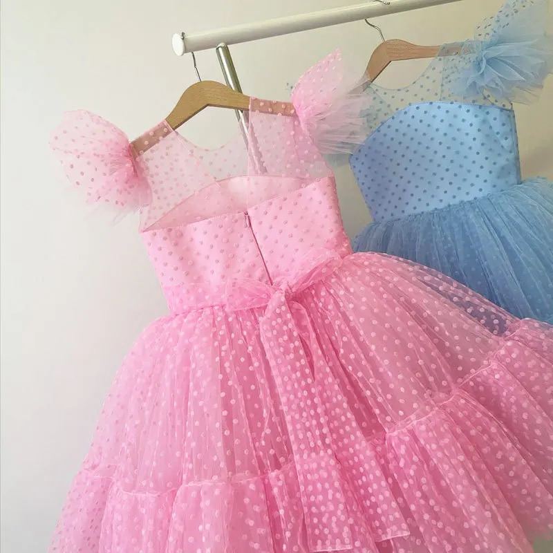 Summer Kids Dresses for Girls Wedding Princess Dress Children Polka Dots Fluffy Costume Elegant Party Pageant Formal Gown 250303