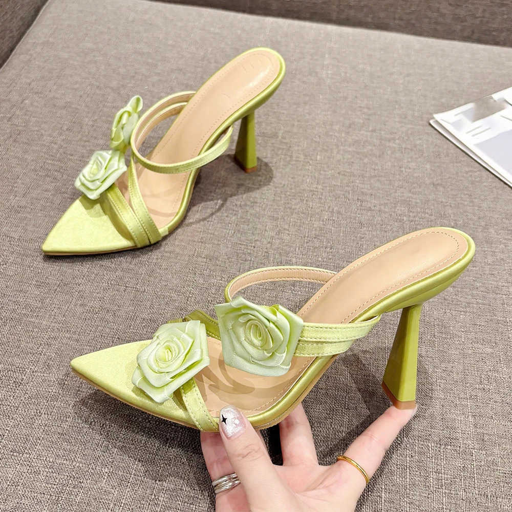 Aneikeh 2025 Summer New Fi Pointed Flower Sexy Sandals Stiletto High H Sexy Runway Slippers Wen Elegant Banquet Shoes Z250304