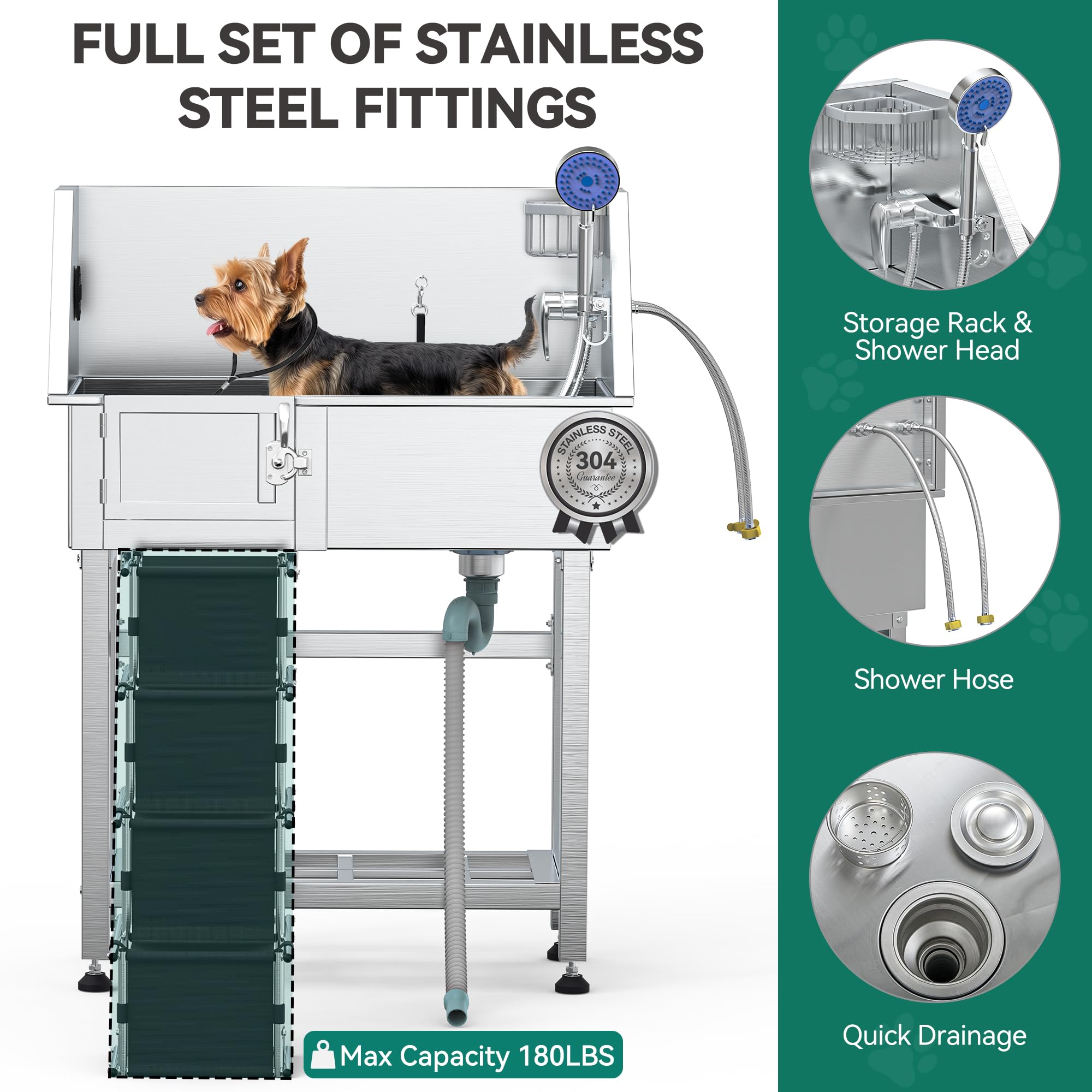 Professional Dog Bathtub 50in, Stainless Steel 304 Dog Bathing Station