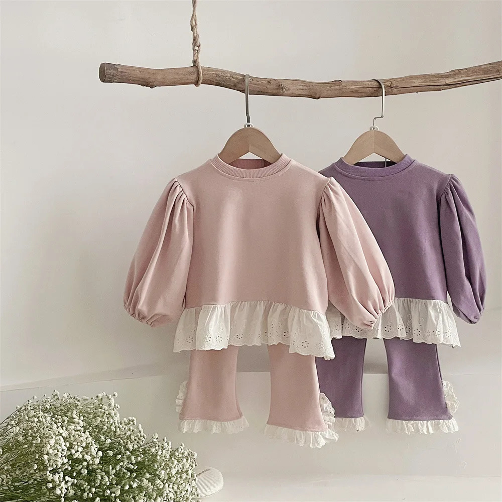 Spring Baby Girl Long Sleeve Clothes Set Cute Lace Sweatshirt And Pants 2pcs Suit Infant Versatile Casual Outfits 250304