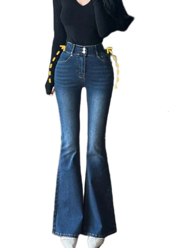 Autumn New Women Fashionable High Waisted Flared Korean Style Street Wear Sexy Women's Slim Fit Elastic Full Crotch Jeans