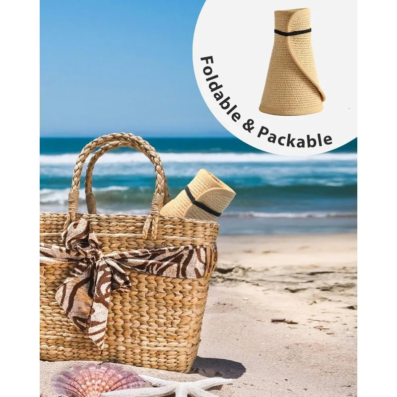 FURTALK Sun Visor Hats for Women Wide Brim Straw Ponytail Summer Beach Hat UV UPF Packable Foldable Travel 250227
