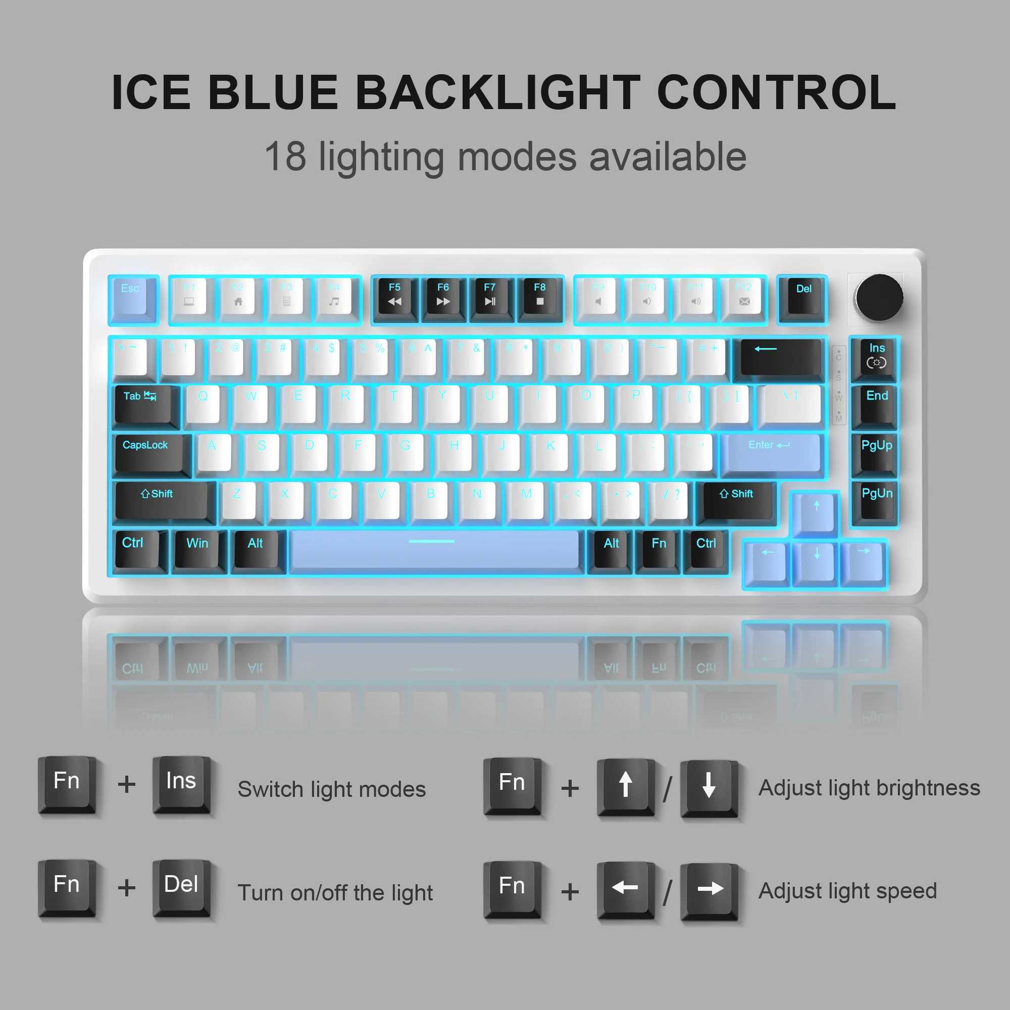 MageGee 75% mechanical gaming keyboard with knob control compact blue backlit wired keyboard with black/brown switch suitable for PC Windows Z250304