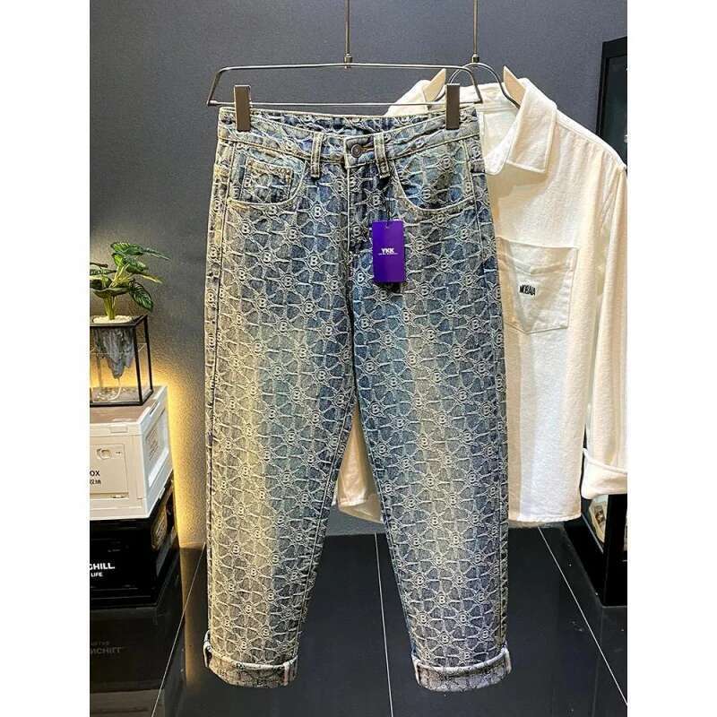 American High Street Jacquard Jeans For Men Women Autumn And Winter New Style Loose Straight Trendy Brand Casual Wide Leg Pants