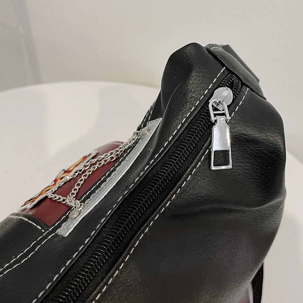 Ship from US Womens PU Leather Punk Shoulder Bag Y2K Horizontal Zipper Handbag with Adjustable Stray 250304FBB