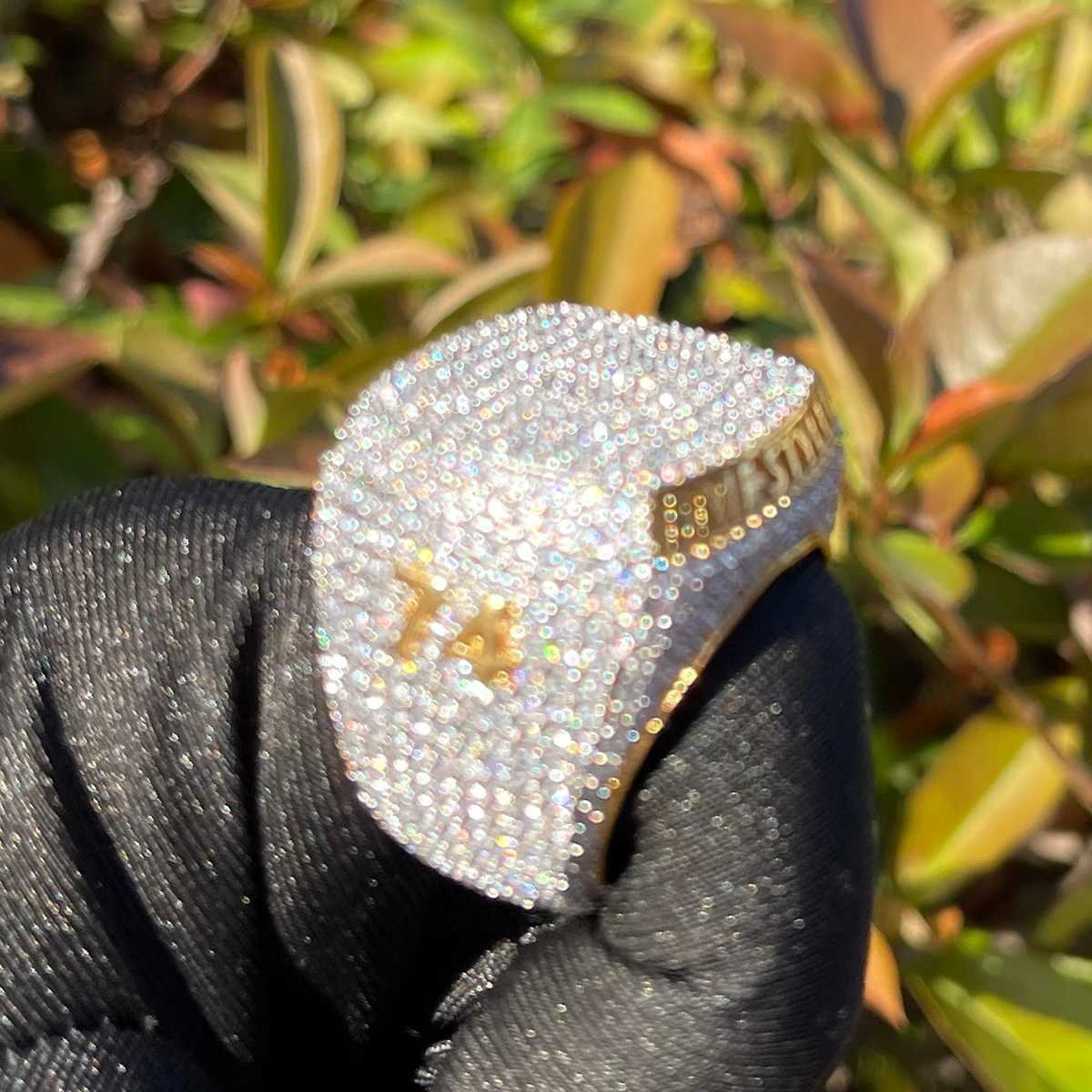 Couple Rings Hip hop men full diamond square side DIY letter ring exaggerated copper inlaid with zircon H25303