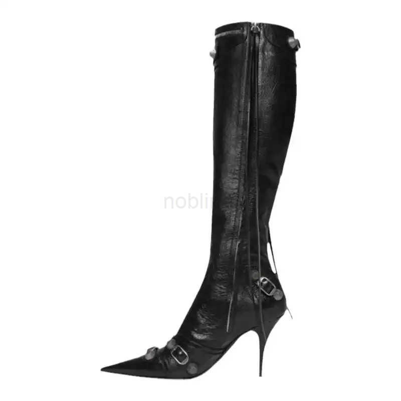 New Wen Knight High Boots Fion Tassels Side Zippers Ladies Elegant Pointed Toe Long Booties Wens Footwear Z250304