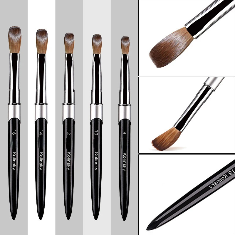 100% Kolinsky Acrylic Nail Brush 1Pcs Black UV Gel Polish Nail Art Extension Builder Pen Drawing Brush 250304