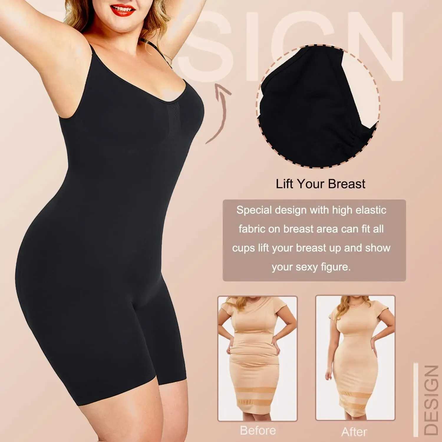 Wasit Womens Abdominal Control Body Shaping Training Clothing Round Neck Seamless Hip Lifting Full Body ShaperXJ250304