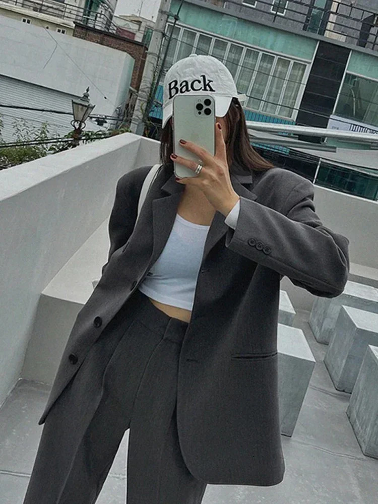 Fashion England Style Blazer Set Women Business Twopiece Suit Ladies Korean High Waist Wideleg Pants and Jacket 250225