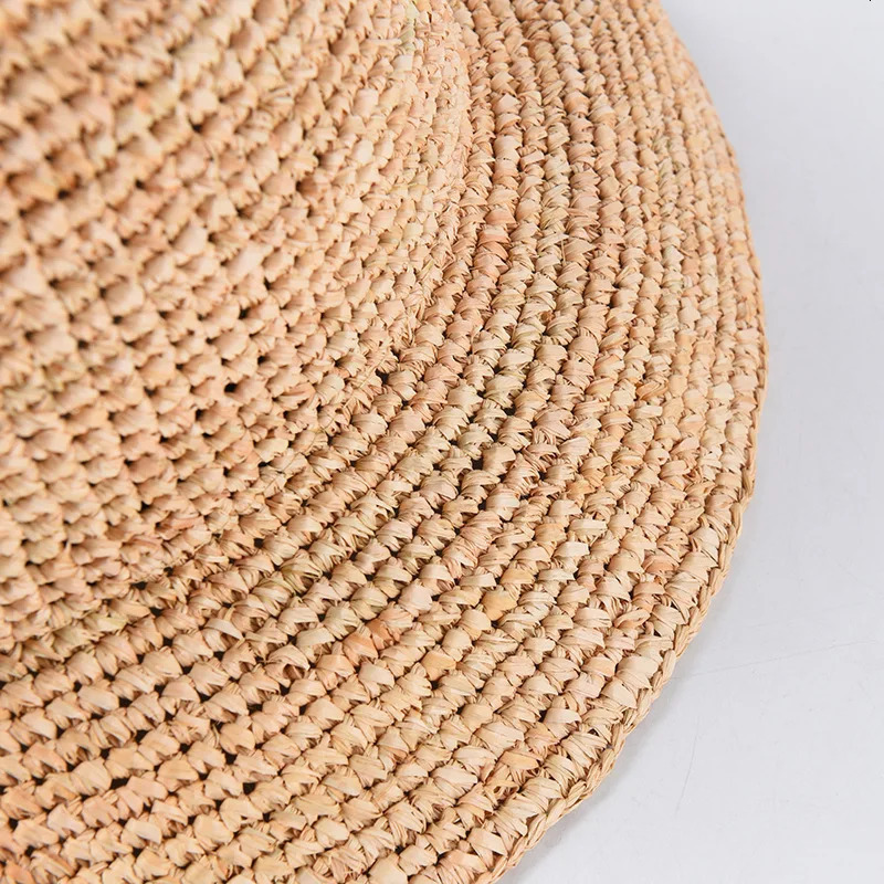 Natural Raffia Beach Sun Hat for Women Handmade Crochet Straw Hat Ladies Spring Summer Bucket Hat Floppy Fisherman Cap 250227