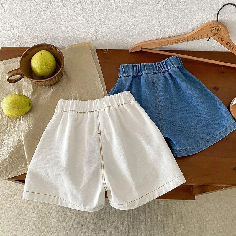 Summer Childrens Cowboy Shorts for Boys and Girls Simple Soft Trouser Clothing Blue Pants 250303