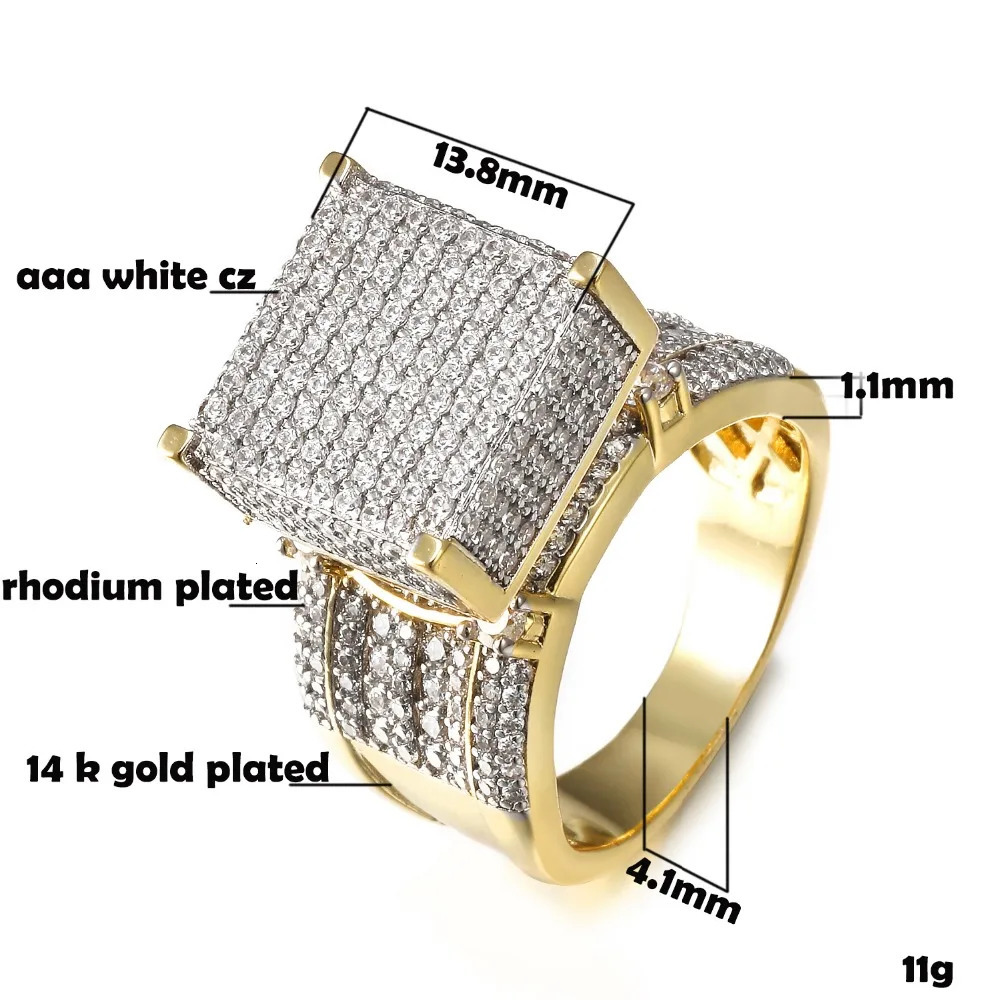 MenS Hip Hop Ring Cubic Zirconia Gold Rhodium Plated Rings For Man Wholesale Items Business Jewelry Drop 250227