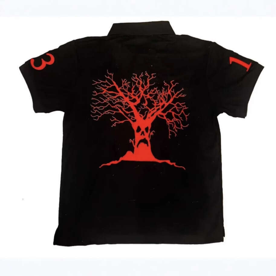 Embroidered with 13Polo collar, t-shirt in black, minimalist, trendy, personalized embroidered short sleeved shirt