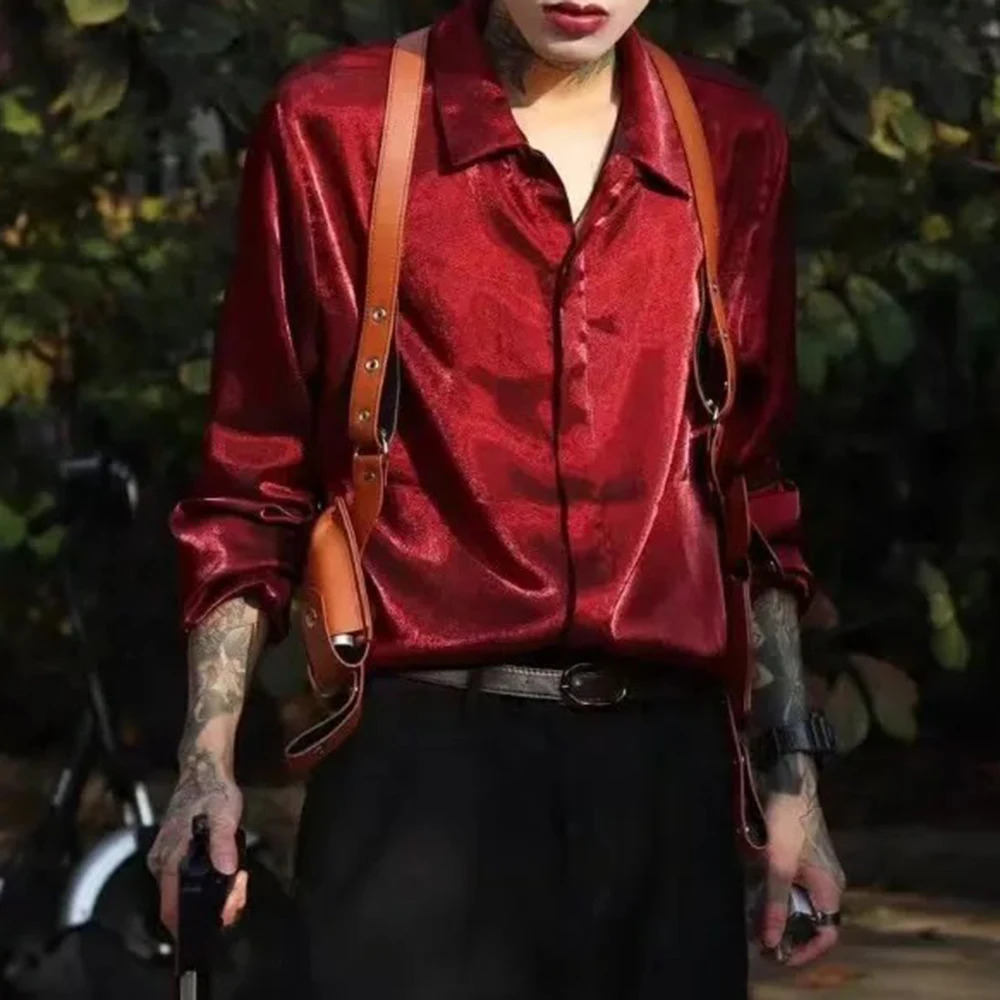 Korean Fashion Street Trend Solid Color Y2k Long-Sleeved Shirt Men Summer Loose Thin Party Dance Handsome Casual Shirt Men 250227