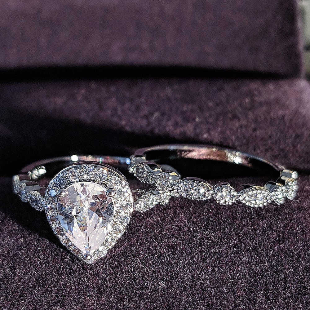 Couple Rings New pear shaped water drop inlaid zircon ring womens engagement set ring r5014 H25303