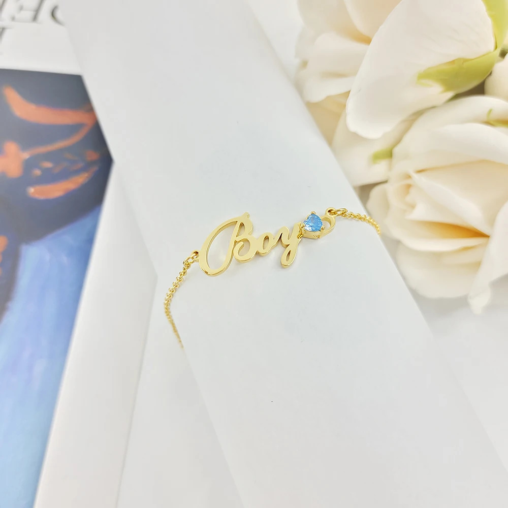 Custom Name Bracelet Stainless Steel Jewelry Woman Heart Birthstone Name Bracelet for Baby Mom Personalized Gift Birthday Gift 250304