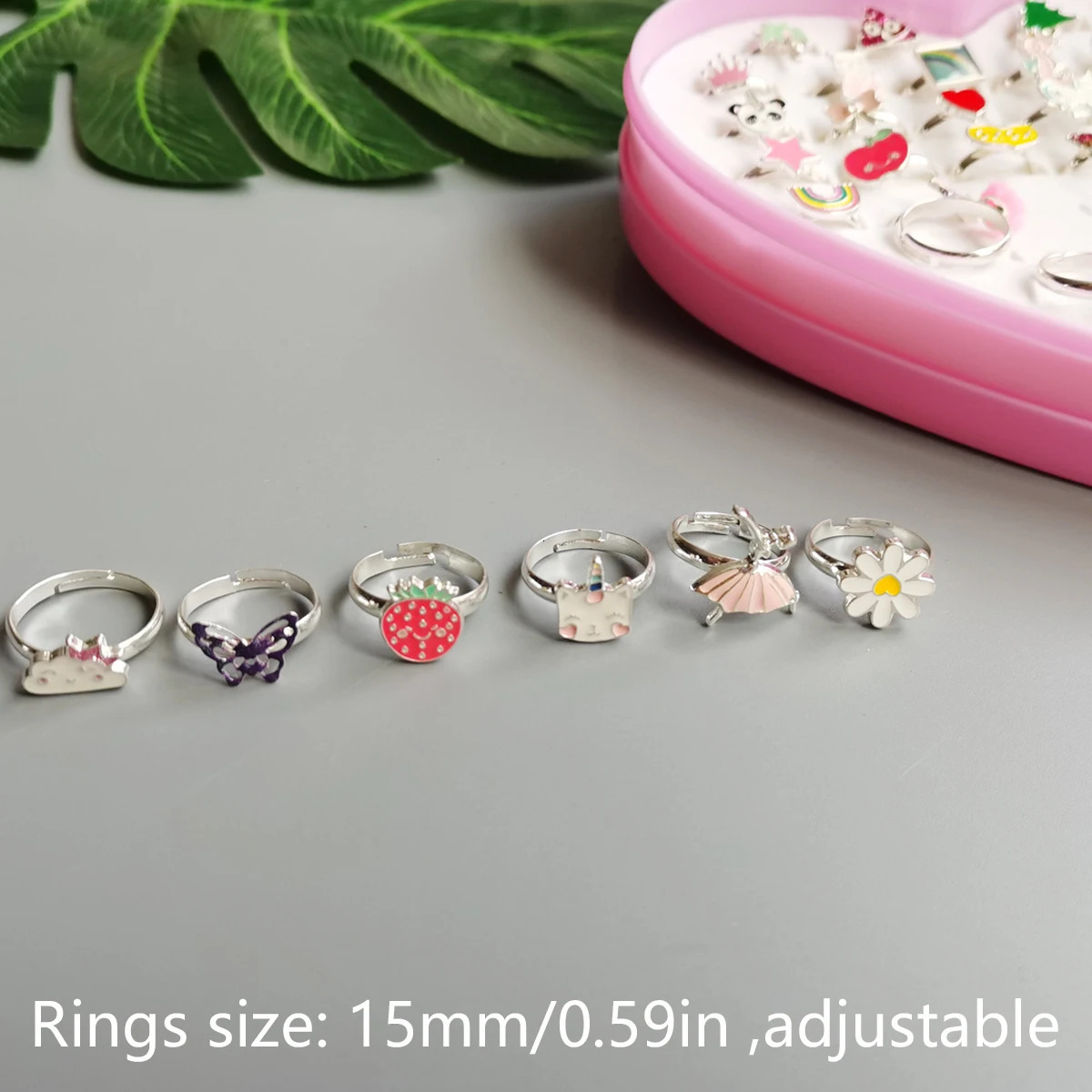 36pcs card Lovely Childrens Cartoon Rings for girls Candy Flower Shape Ring Set Jewellery Rings Kid Baby Toys Gift 250304