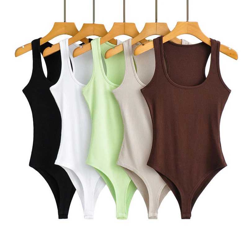 Womens New Sexy Casual Solid Basics T-shirt U-neck Vest Bodysuits Skinny One Piece Clothes Sveless Sporty Jumpsuit StreetwearXJ250304