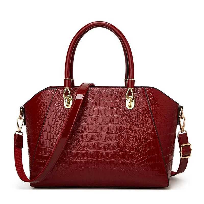 Crocodile Pattern Handbags for Women Designer Luxury Bag Shiny Faux Leather Ladies Hand Bags 2024 Trend Red Black Blue Green New Z250303