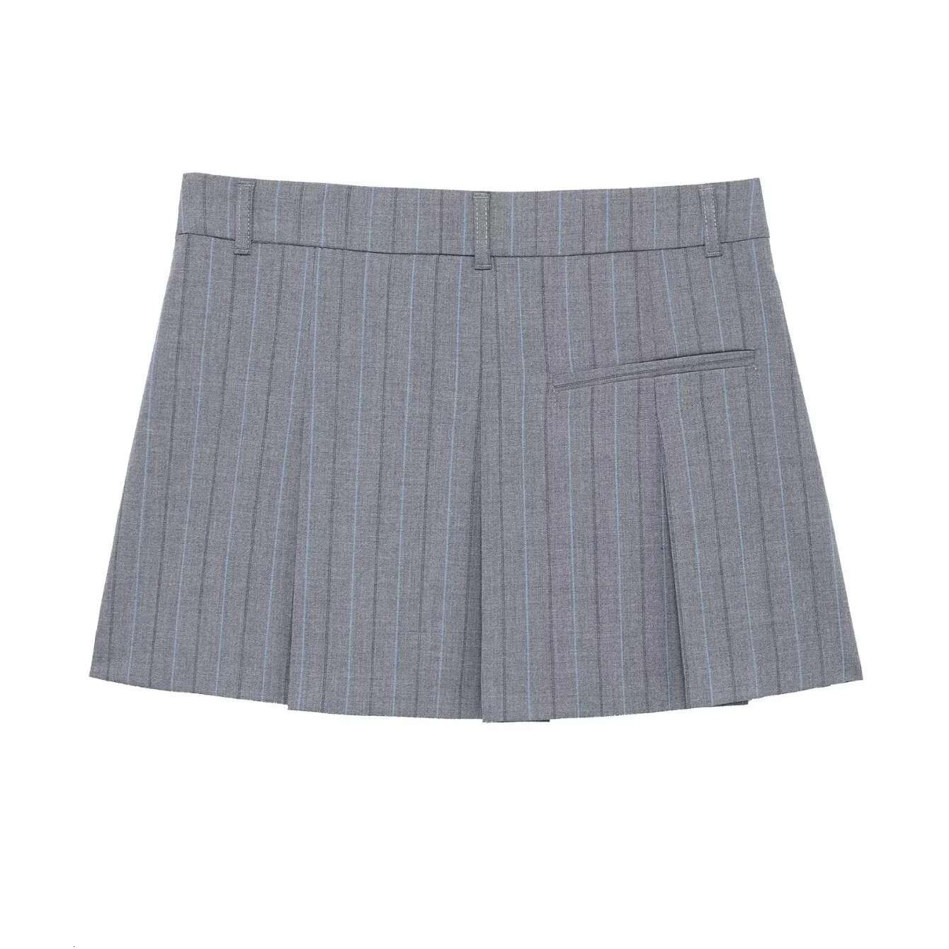 2025 Taop&Za2025 Spring New Gray Series Striped Splicing Strap Top High Waist Mini Skirt Set