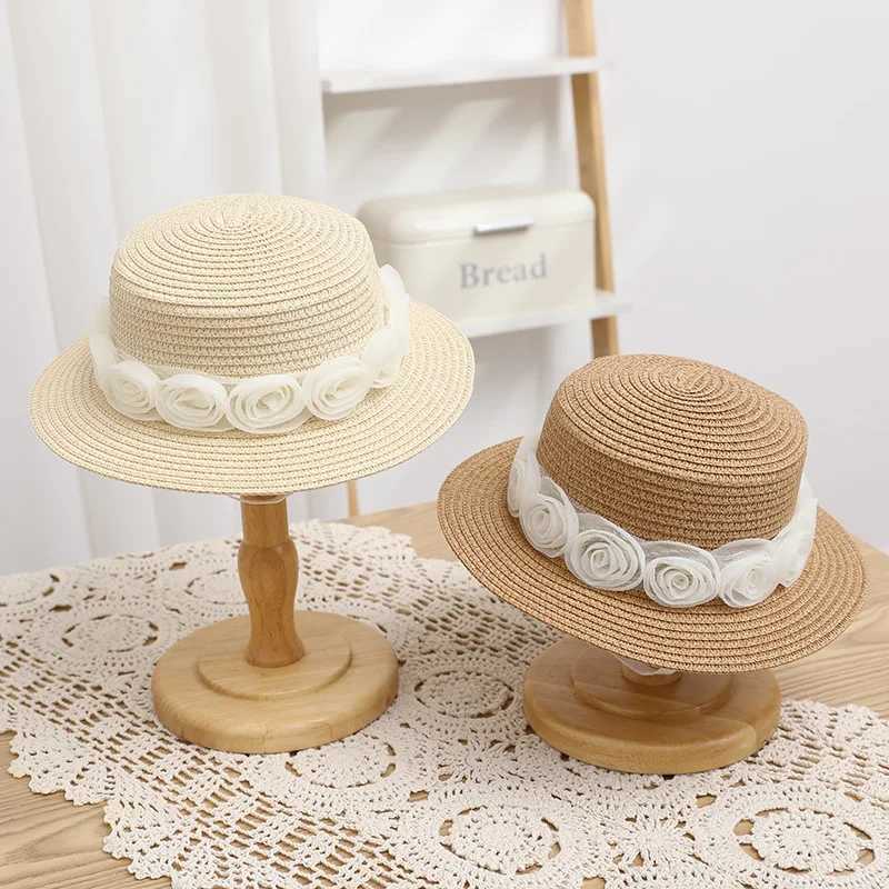 New Fashion Str Hat Parent-child Travel Beach Bucket Hat Rose Flower Lace Beach Sun Cs Women Girls Panama Kids Party HatXJ250304
