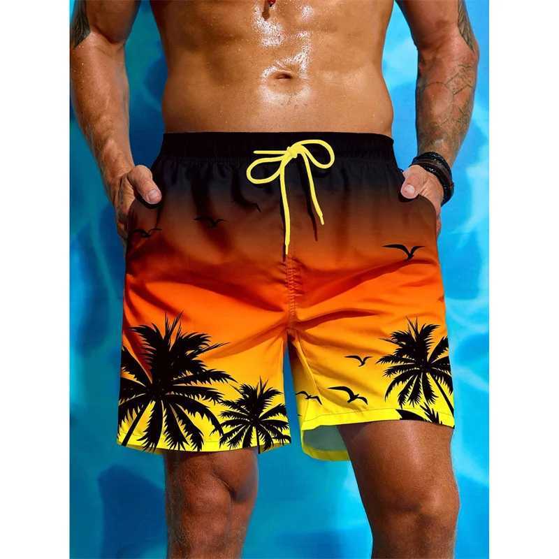 Palm Tree Pattern Beach Shorts Men Gradient 3D Printed Swim Trunks Summer Breathable Short Pants Loose Board Shorts StreetwearT250304