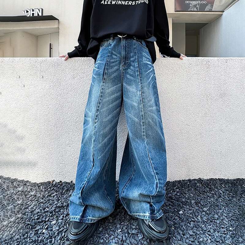 LUZHEN Fashion Japanese Style Loose Washed Jeans Men's High Street Original Wide Leg 2025 New Design Straight Denim Pants Lz1452