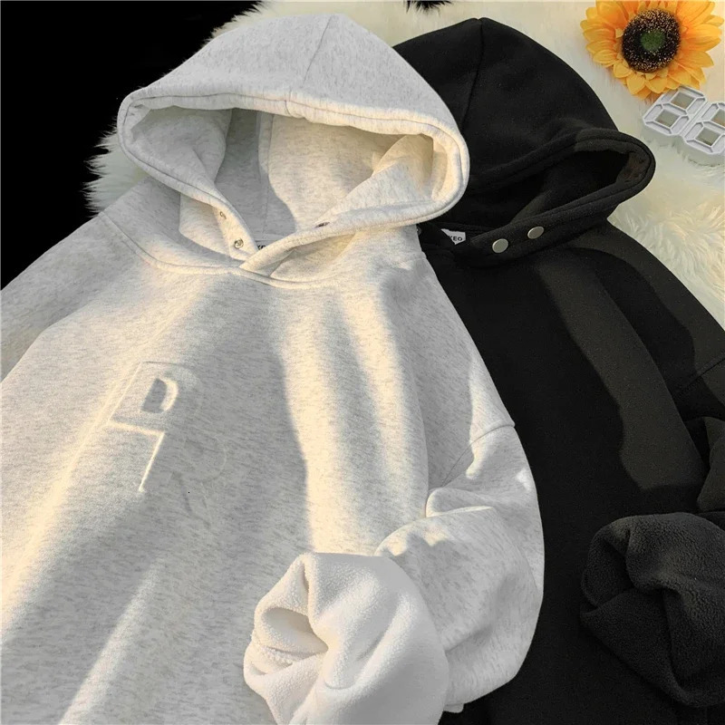 Basic Hoodie Hooded Sweatshirt Solid Color Pullover Loose Casual Unisex Fashion Padded 250304