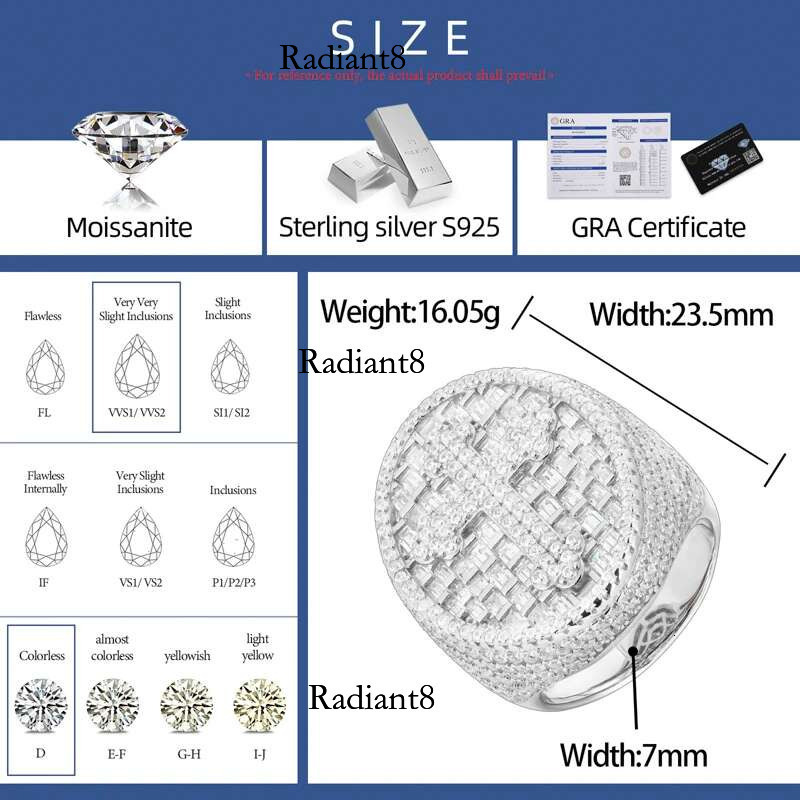 S Full Moissanite Dia Cross Ring Men Iced Out urious Christianity Rings Hip Hop Bg Rapper Sterg Sier Jewelry
