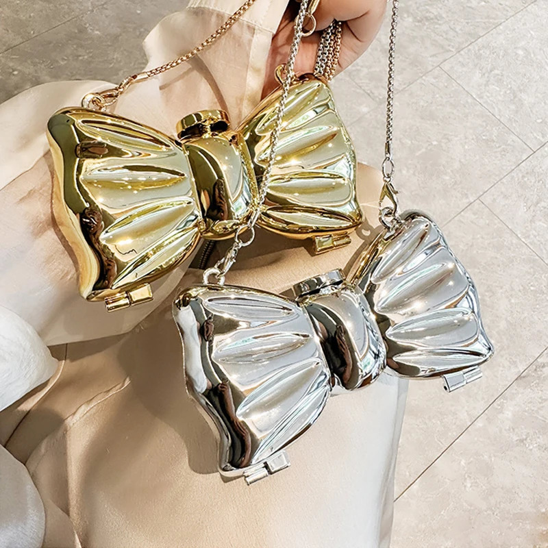 Mini Evening Bag Metal Purse Crossbody Handbag for Girls Kid Women Bowknot Chain Shoulder Party Wedding 250303