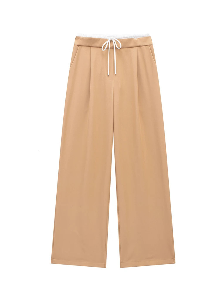 Willshela Women Fashion Solid Lace Up Side Zipper Straight Pants Vintage High Elastic Waist Female Chic Lady Trousers 250303