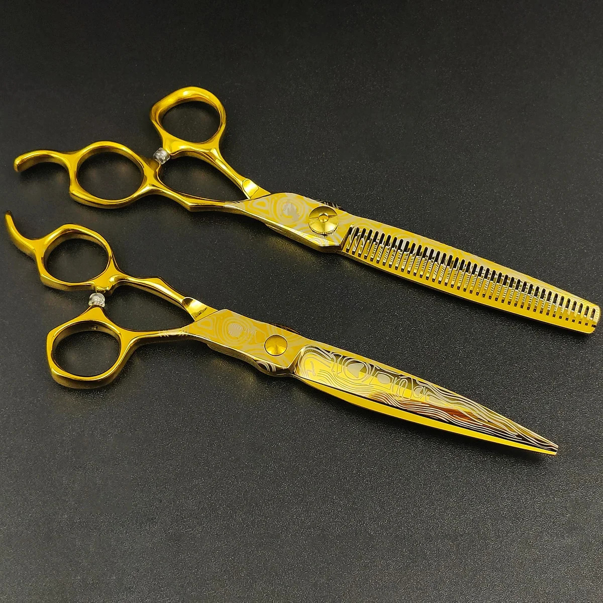 Professional Gold JP440c Top Steel 7 Damask Pattern Hair Scissors Haircut Thinning Barber Cutting Shears Hairdresser Scissors 250304