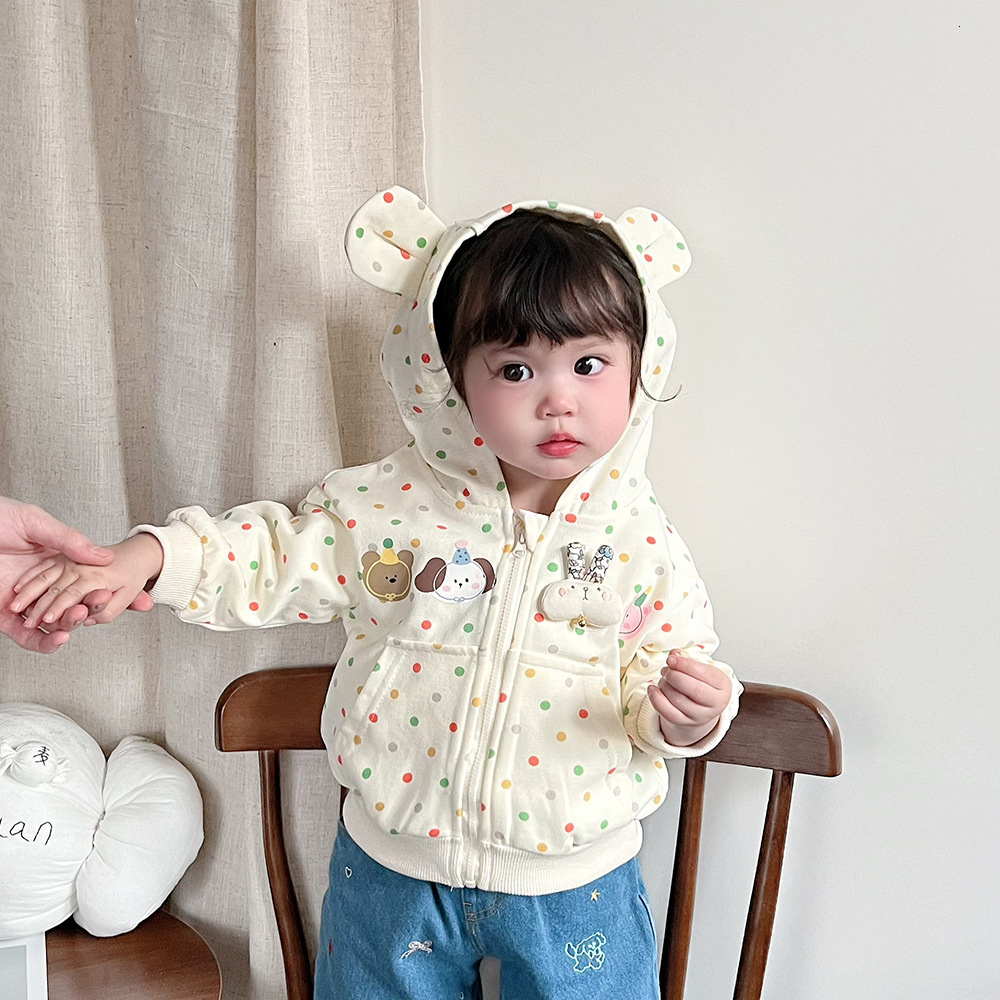Ddmyshoesvip Children Hooded Sweatshirt Spring And Autumn Clothing New Style For Baby Girls Korean Version Polka Dot Cardigan Stylish Children Jacket