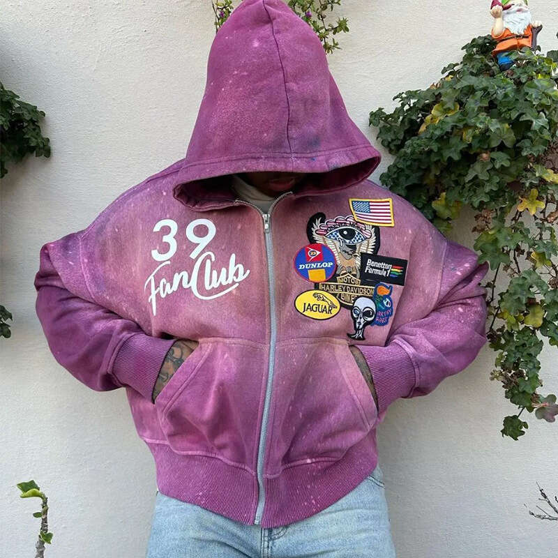 Autumn new fashionable loose cardigan personalized style high street hooded zipper hoodie jacket