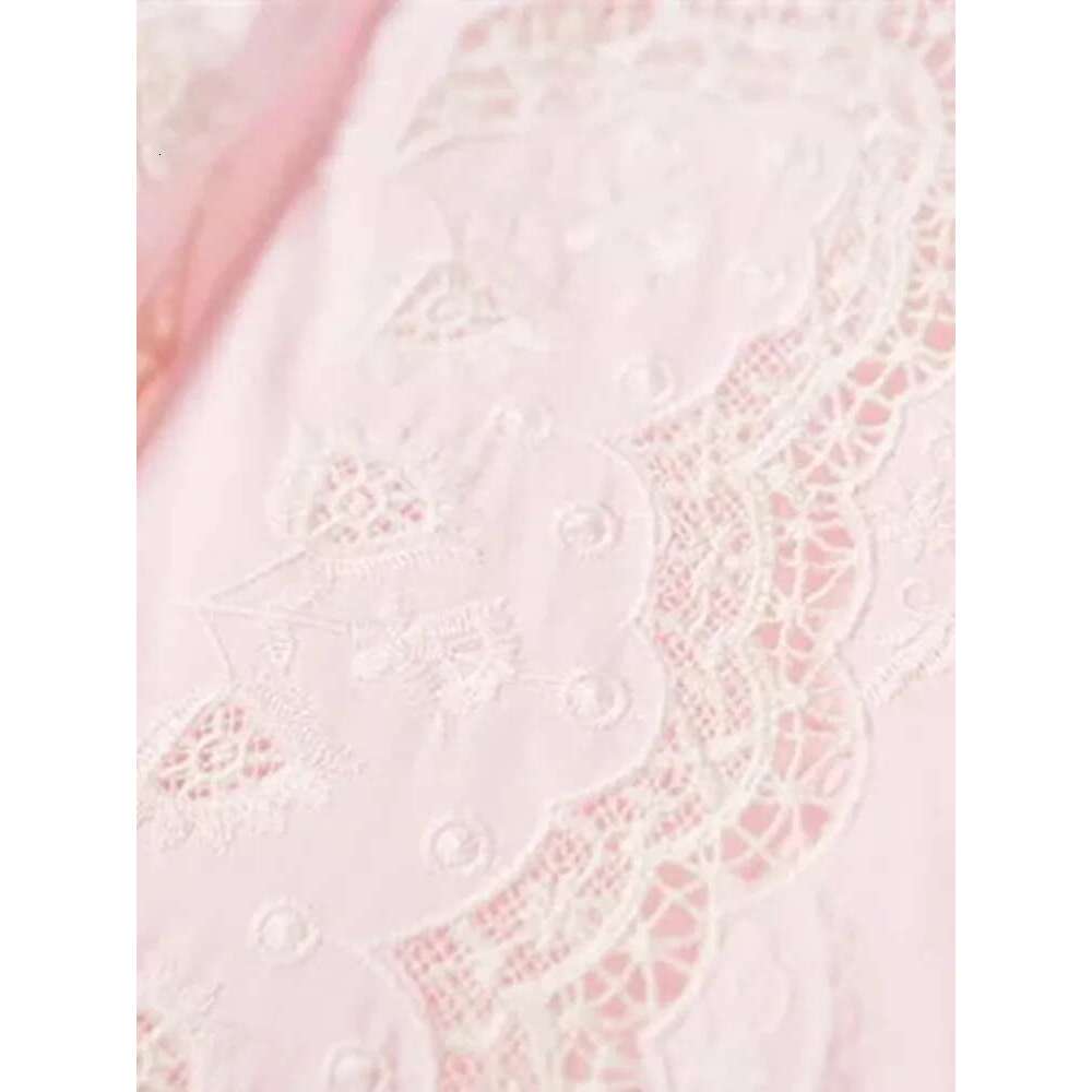 Women Long Sleeve Embroidery Blouse 100% Cotton Hollow Out Sweet O-Neck Ladies Single Breasted Casual Shirt 2025 Summer