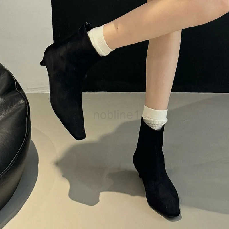 Fion Zippers Wen Ankle Boots With 3cm Heel Shoes Designer Flock Footwear Pointed Toe Ladies Modern Short Booties Shoes Z250304