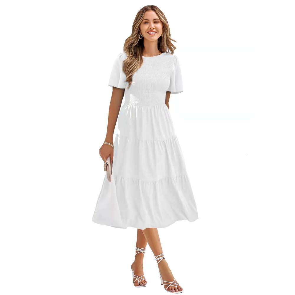 US station waist cinching slimming big swing dress for spring and summer round neck, sweeping holiday dress, 2025 temperament versatile new trendy clo