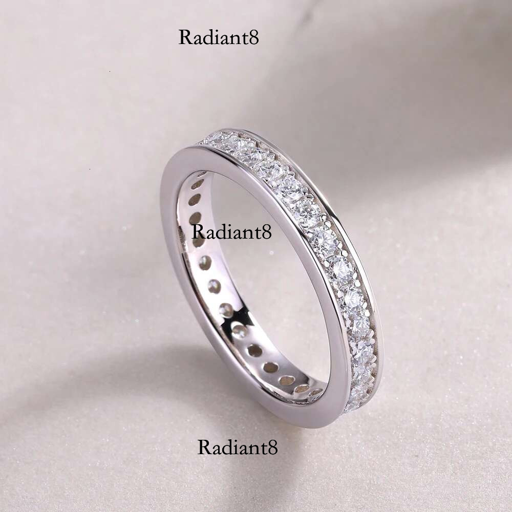 KNOBSPIN D VVS1 All Moissanite Ring S Sier Plated White Gold Fine Eternity Bands Engagement Wedding Rings for Women Man
