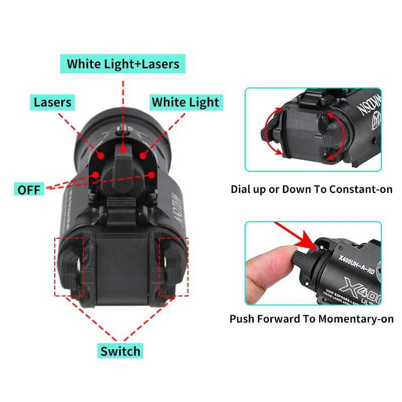 WADSN X400 X400UH-A Flashlight Red Dot Laser Strobe White D Light Metal Hanging Pistol Light Green Lasers Scout IndicatorXJ250303