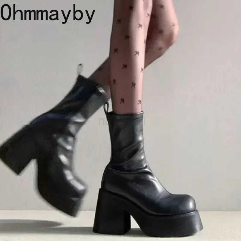 Winter Platform Ankle Boots For Wen Fion Side Zippers Short Boots Fem Elegant Square High Heel Wens Mordern Botties Z250304
