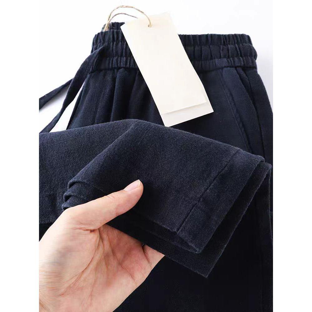 Men's Pants Straight Casual Cotton Linen Men Wide Leg Lightweight Baggy Sweatpants Male Ankle-Length Walking Trousers Work