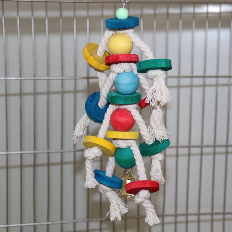 Parrot Shredder Toys Parrot Chewing Toys Metal Hook Design Parrot Cage Bite Toys Wooden Bird Blocks For Conures Parakeets