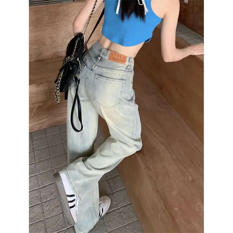 Casual High-Waisted Jeans Women's Straight-Leg Draped Pants American Style Vintage Wide-Leg Trousers Spring Autumn Season