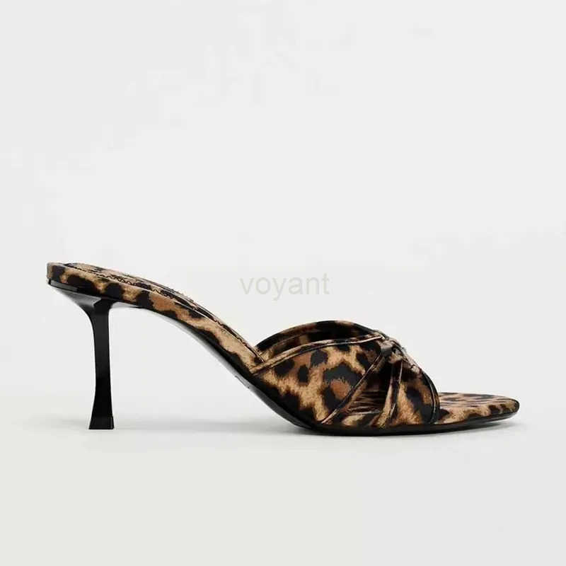 2024 New European and High Quality Wen Shoes Bow Knot Leopard Print High Heel Slippers Wen Slippers Z250304
