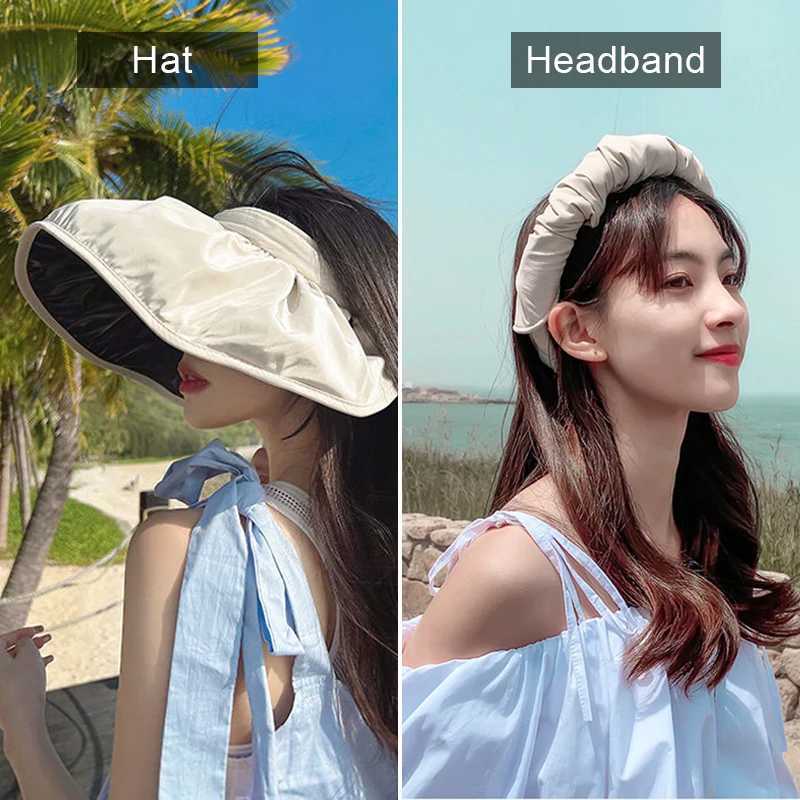 Summer Shell Sunshade Hat UV Protection Dual Use Hair Hoop Sun Hat for Women Outdoor Beach Soft Foldable Wide Brim Bucket CsXJ250304
