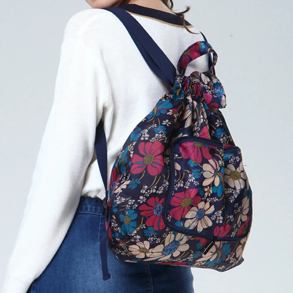 Ship from US Foldable Women Backpack Drawstring Shopping Bag Portable Waterproof Antitheft Large Capacity Ultralight Outdoor Sport Yoga 250304FBB